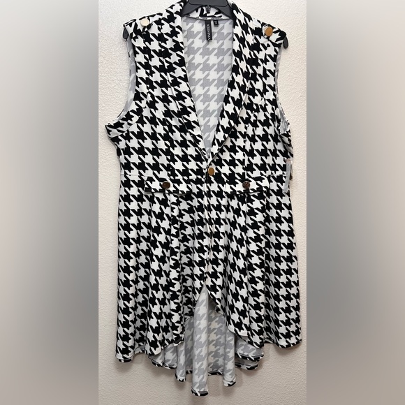 NWT High Low Black Houndstooth Sleeveless Blazer Vest 3X - Picture 1 of 8